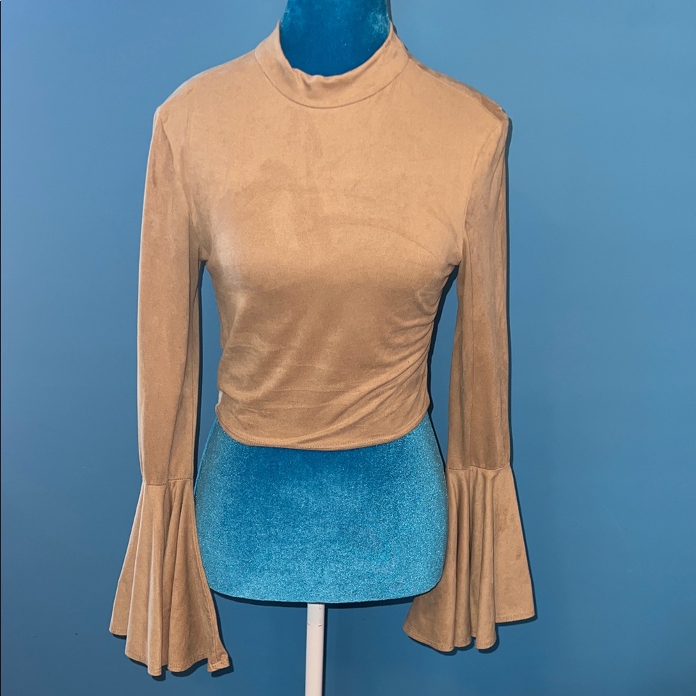 Tan Flare-Sleeve Blouse